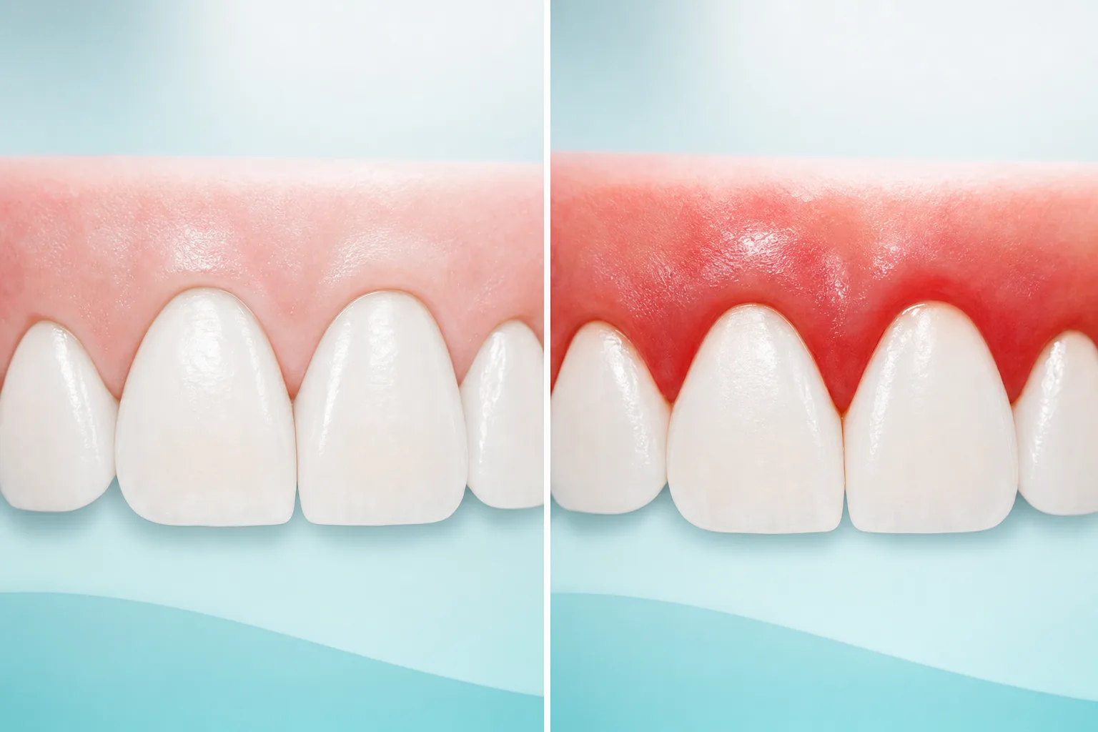 Comparison of healthy gum tissue and gums inflamed by periodontal disease